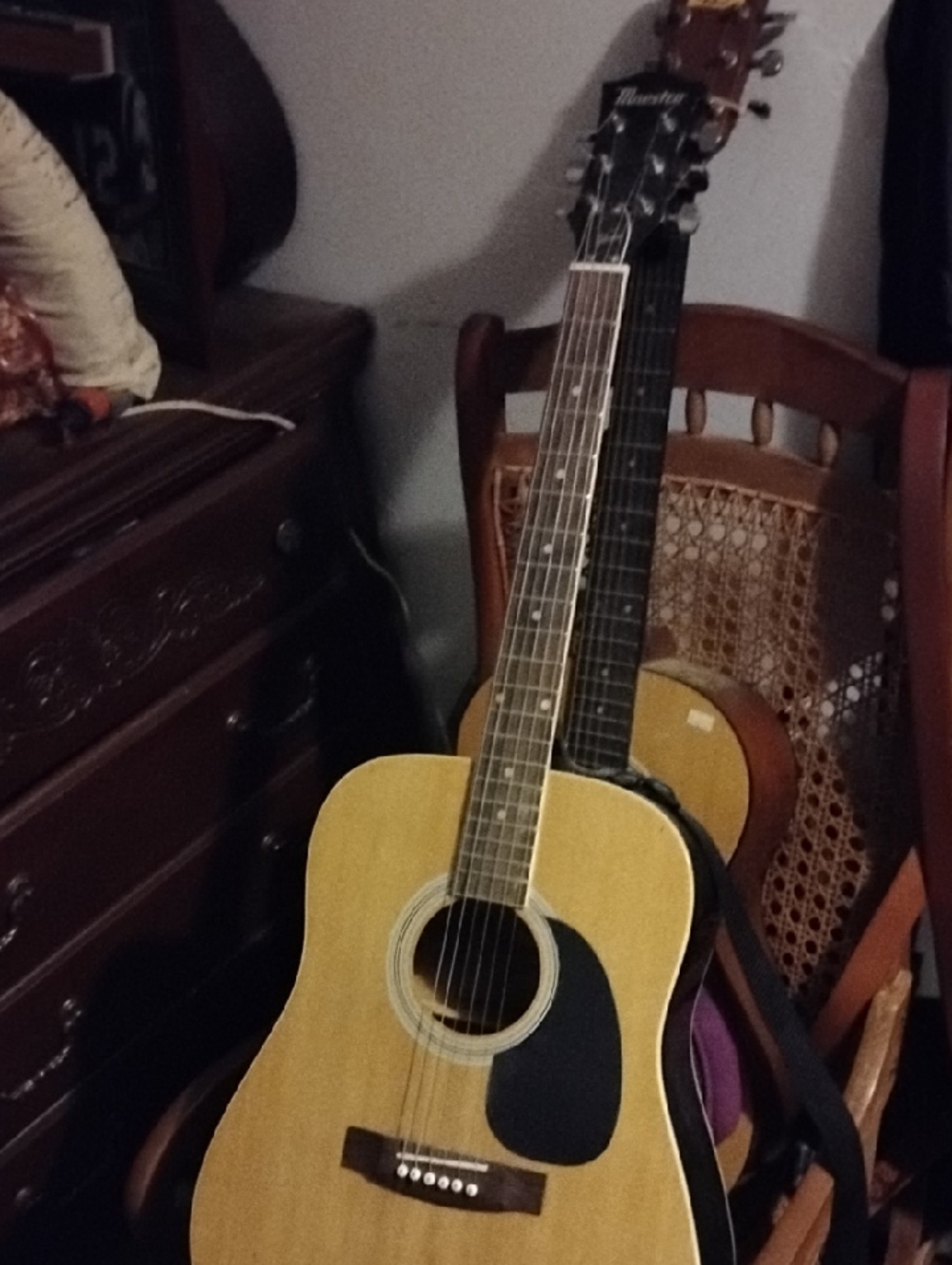 Acoustic Guitar in Natural Wood with Black Pickguard